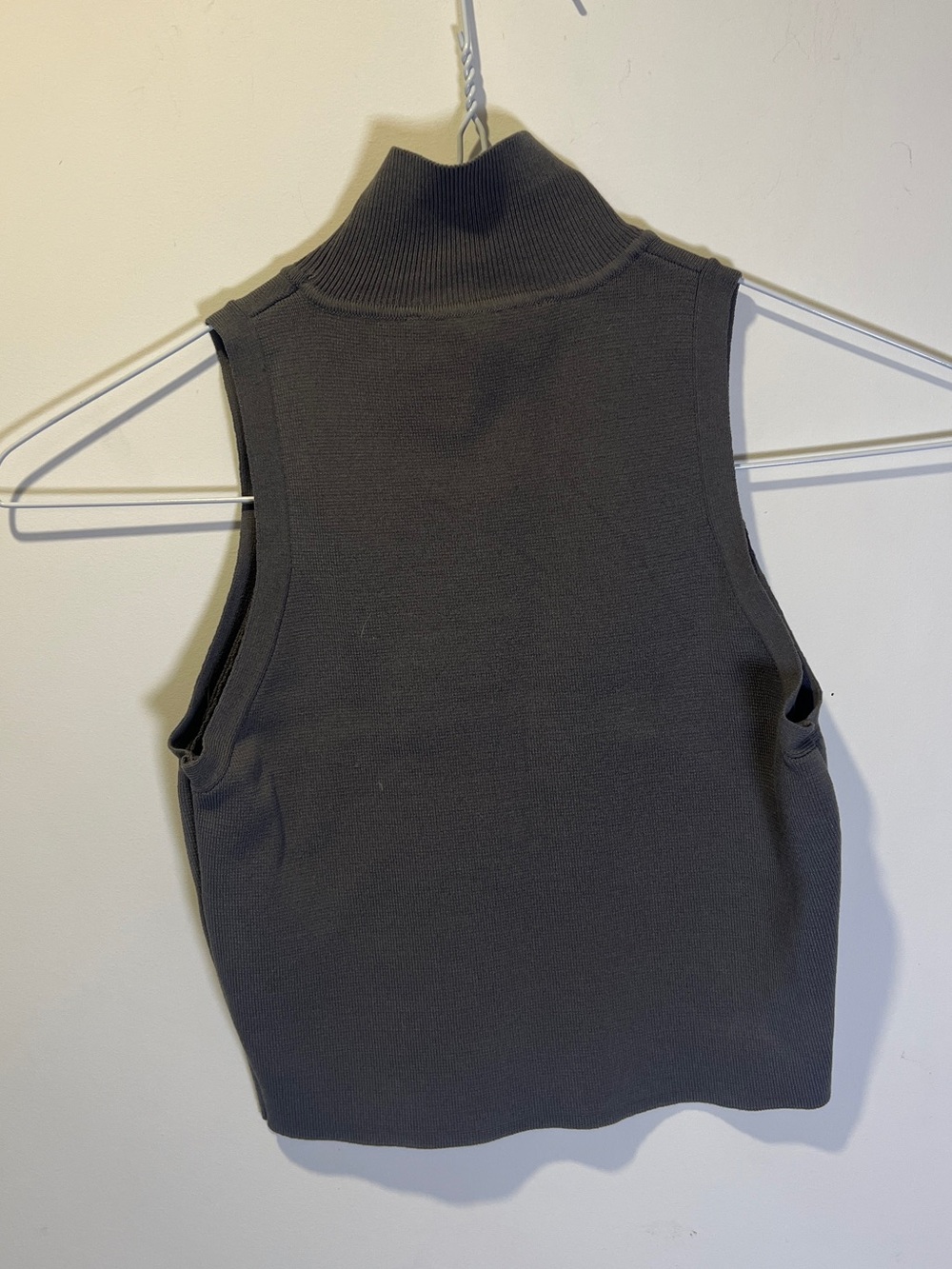 Zara Sleeveless Mock Neck Stretchy Knit Crop Top - Charcoal Gray - Picture 4 of 4